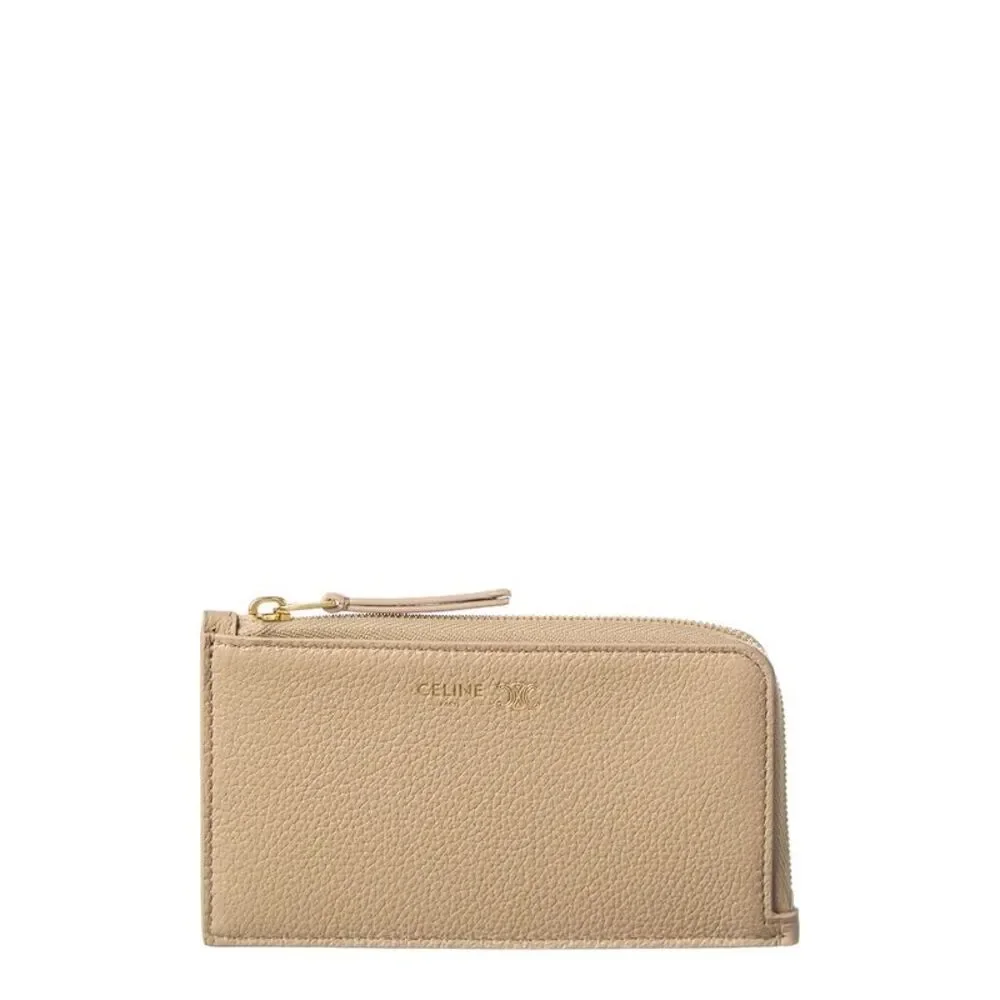 Celine Long Leather Zip Card Holder, Beige
